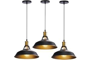 STOEX 3PCS Suspension Luminaire Vintage Métal 27cm, Lustre Plafonnier Industriel Lampes LED E27 Corde Ajustable pour Salon Cuisine Restaurant Salle à manger Chambre (Noir)
