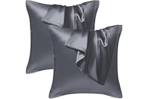 ‎SEIWOHL Seiwohl Satin Kissenbezug 40x40, 2 Stück Satin Kopfkissenbezug Pillowcase Kissen Bezug Kissenhülle für Haar und Haut, ähnlich wie Seide, Dunkelgrau