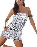 Nergivep Women's Floral Print Beach Slash Neck Strapless Off Shoulder Short Romper Playsuit Jumpsuit