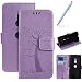 Produktbild Robinsoni Kompatibel mit Sony Xperia XZ3 Hülle PU Leder Tasche,Prägung Muster Eule Baum Schutzhülle Handytasche Brieftasche Karten Slot Magnetverschluss Flip Case Stand Klapphülle Etui,Violett