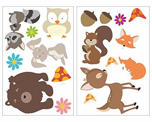 plot4u 17-Teiliges Lustige Waldtiere Wandtattoo Set Kinderzimmer Babyzimmer Bär-Chen in 5 Größen (2x16x26cm Mehrfarbig)