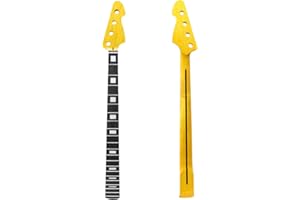 WUQIMUSC Repuesto de mástil para bajo, escala de 34 pulgadas, 21 trastes, arce con diapasón de palisandro, se adapta al estilo P Bass (tuerca de 42 mm), incrustaciones de bloque, acabado amarillo