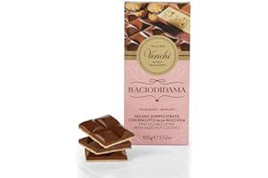 Venchi - Tableta BACIODIDAMA - Gianduja con leche con galleta con Avellanas del Piamonte IGP y chocolate blanco - Sin gluten