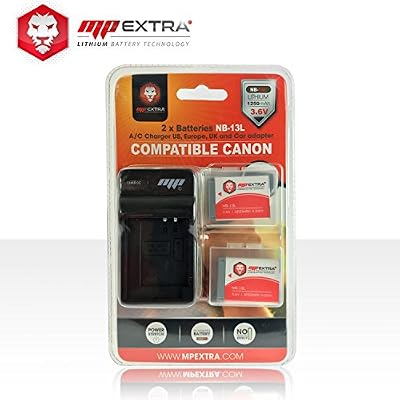 MPEXTRA MP Extra NB-13L Pack 2 batteries + chargeur Europe/US + adaptateur allume-cigare pour Canon Powershot Noir