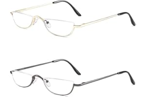 KoKoBin Half Frame Reading Glasses Spring Hinges for Men Women Slim Half Moon Lens Readers Metal Semi Rimless eyewear