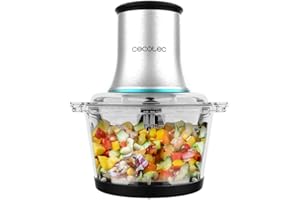 Cecotec Picadora ChopBeat 2000 Vindaloo Glass, 500W de Potencia, Pica, Trocea y Corta, Cuchilla de 4 Hojas de Acero Inoxidable, 2 Velocidades, Bol Cristal 500g
