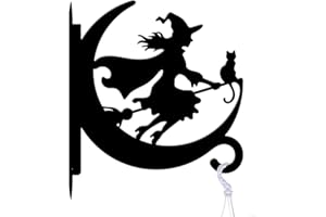 peacoblue Iron Plant Hangers Hooks for Outdoor Indoor Hanging Plants Flower Fern Pots Lantern Bird Feeder,11.6"x13.6" Weather Resistant Metal Wall Holder for Porch Garden Farmhouse(Witch and Cat)