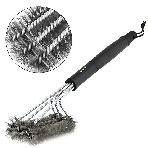 Profi Grillbürste mit extra langem Griff (45cm) - 3x schnellere Grillrost-Reinigung durch 3 in 1 Edelstahl-Bürsten - Ideal zum Reinigen eines Holzkohle-, Gas oder Elektro-Grills