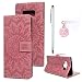 Produktbild Schutzhülle für Samsung Galaxy Note 9 Ledercase Handyhülle Hülle Tasche Wallet Bookstyle Flipcase Folio Handytasche Kartensätze Magnetisch Ständer Rückschale Handycover Sonnenblume Rosa