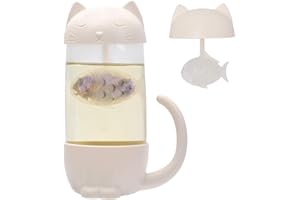 Atoke Mug Tasse de chat,Tasse à thé en Verre avec Filtre à infuseur à thé, cadeau d'Noël Anniversaire idéal pour les Amoureux de Chat