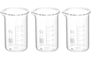 PATIKIL 3Stk 50ml Hoch Form Glasbecher 3.3 Borosilikatglas Skalierte Bedruckte Messbecher mit Ausguss für Küche Labor Flüssigkeiten