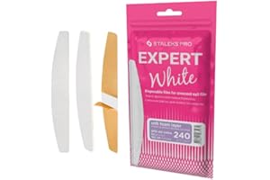 STALEKS PRO Recambio de limas de uñas con base soft foam adhesivas desechables blancas con forma de media luna. Expert 40, 30 uds (Grano 240)
