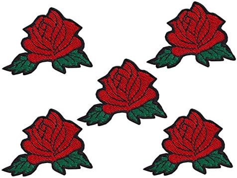 Set of 5 Red roses embroidered applique Sew Iron on Patch