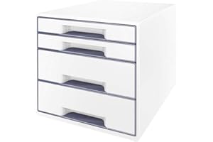 Leitz Buc de 4 Cajones A4 con Rotulador y Bandeja Transparente, Organizador, Gama WOW, Blanco/Gris