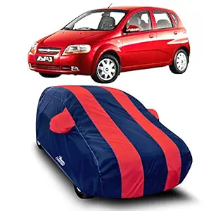 DROHAR - Water Resistant - dust Proof - car Body Cover for Chevrolet Aveo U-VA car Cover - Water Resistant UV Proof - car Body Cover (Strips Red with Mirror Pockets)