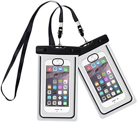 IWAMEE Waterproof Case, Universal Underwater Dry Bag Pouch, Touch ID Fingerprints Transparent Window Watertight Sealed System for iPhone 7 7plus 6 6s Samsung Galaxy s6 s7 s7 edge Huawei and Other Smartphone up to 6 inches for Boating Swimming Diving Hiking (Black + Black, pack of 2)