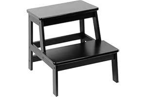 PREMZO Wooden 2-Tier Step Stool Foot Step Up For Kids & Adults Easy Reach Multifunctional Household Display Shoe, Plant Stand, Bath Bench Outdoor Caravan Shop Bar (Black)