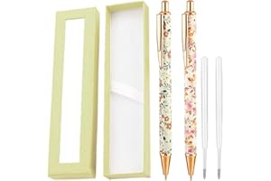 Kareeran Floral Art Ballpoint Pens Set, Black Ballpoint Pretty Pens, Fancy Metal Flower Pens+ Ink Refills+ Box for Readers