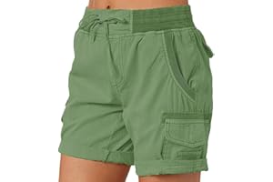 ORANDESIGNE Shorts Cargo Femme Été Léger Taille Elastique Pantalons Court Taille Haute Fermeture éclair pour Randonnée Golf Loisir Safari avec Multi-Poches