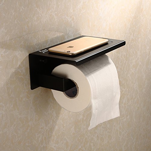 Fuloon 19*12*8cm Toilettenpapierhalter Edelstahl Papierhalter mit Deckel (Schwarz) - 2