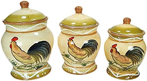 StealStreet SS-DD-9108 Three Piece Ceramic Canister Set Rooster Design