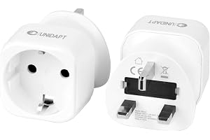 Unidapt Pluggadapter Sverige till England Typ G, 2-pack | Små och kompakta reseadaptrar, EU till UK. För Storbritannien, Irla