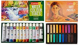 Camel Camlin Kokuyo Student Water Color Tube - 5ml Each, 12 Shades & Camel 20-Shade Soft Pastel Set