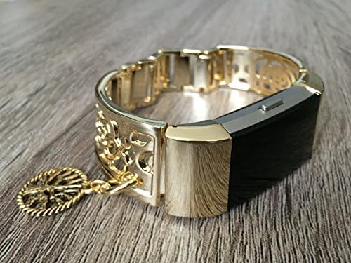 Gold Color Metal Band for Fitbit Charge 2 Fitness Activity Tracker Handmade Flowers Design Bangle with Tree of Life Jewelry Pendant Adjustable Size Bracelet