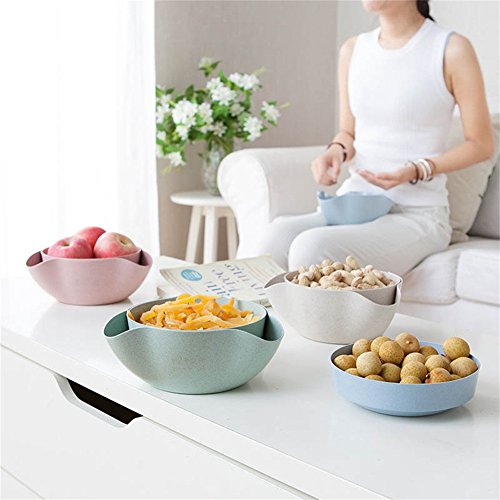 Kasit 2in1 Double Dish Nut Bowl Pedestal Snack Plastic Serving Dishes for Pistachios Peanuts Edamame Cherries Nuts Fruits Candies Olive – Beige - 3