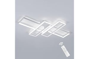 Lumiup Plafonnier LED Moderne, 54W Plafonnier Salon Dimmable avec Télécommande, Encastré Plafonnier Blanc Plafonnier Rectangulaire à Trois Niveaux pour Chambre, Cuisine, Salle à Manger, Ø 90CM