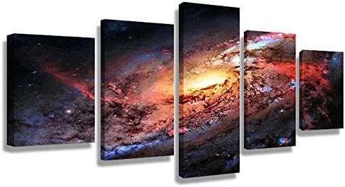 5 Panel Space and Universe Space Landscape Paintings Wall Art Decor Universe Galaxy Stars Picture Print on Canvas for Modern Home Decoration(50" W x 28" H, Framed) CrmOArt