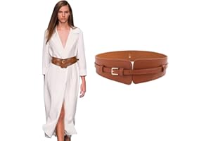 TOEECY Cinturones de Mujer Ancho Cuero PU Doble Capa Cintura con Hebilla de Metal Vintage Elástico para Camisa Vestidos