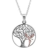 Kiara Jewellery Pendentif arbre de vie en argent sterling 925, avec fée plaquée or 18 carats et cristal, monté sur une chaîne