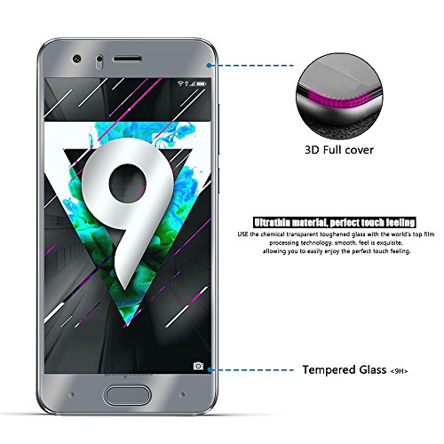 Huawei Honor 9 Panzerglas, Beyeah Vollständige Abdeckung Schutzfolie aus hochwertigem gehärtetem Glas für Huawei Honor 9 (Grau) - 2