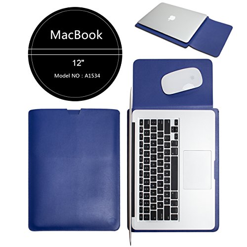 WALNEW Schlanke Leder New MacBook Air 12 Zoll Hülle, MacBook Schutzhülle, Hülle, Case, Cover, New MacBook Air 12 Zoll Hülle mit Handgriff, geschütztes Inneres und externes Mousepad - 2