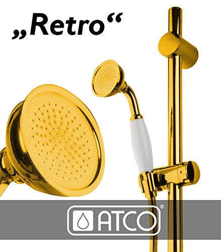 Preisvergleich Produktbild ATCO® Nostalgie Handbrause gold Duschkopf Brausestange Seifenschale L=ca. 60 cm