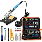 Soldering Iron Kit Electronics, Welding Irons Tool 60W Adjustable Temperature Soldering-iron Gun Kits with 5 PCS Soldering Tips, Desoldering Pump, Tin Wire Tube, Soldering Iron Stand, Tweezers, Wire Stripper Cutter, 2pcs Electronic Wire
