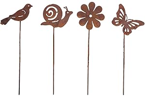 RHHGOPM Garden Decoration Rust, Set of 4 Garden Stakes, Patina Metal Rust Stakes, Rust Decoration for Garden, Patio, Balcony, Flower Pot