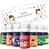 Homasy Huiles Essentielles Seven+ Top 7 Aromathérapie, 100% Qualité Thérapeutique Pure, Ensemble Cadeaux - Géranium,Lavande, Menthe Poivrée, Orange Douce, Eucalyptus, Théier, Citronnelle - 10ml/Flacon