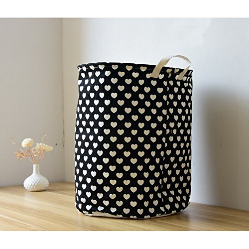 gossipboy Love Muster Rund Groß Leinen & Baumwolle Stoff Wäschekorb, zusammenklappbar Korb Kleidung Organizer Storage Müllbeutel-43,2 x 33 cm schwarz - 5