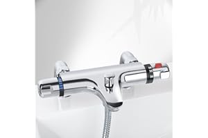 Solepearl Chrome Thermostatic Bath Shower Mixer, Modern Thermostatic Bar Shower Mixer Tap, Exposed Thermostatic Shower Valve with Bath Filler Spout, 38°C Safety Lock Anti-Scald, Deck-Mounted