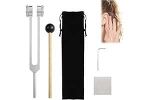WONUANTE Diapasón de 128 Hz,juego de diapasones de aleación de aluminio,Diapasón Terapéutico,terapia de frecuencia con martillo de silicona,paño de limpieza y bolsa de almacenamiento,para terapia de sonido