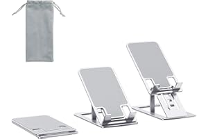 VAWcornic Soporte Móvil Mesa, Atril Movil Multiángulo Universal Soporte Ajustable Soporte para Smartphone Plegable de Aluminio, Compatible con Xiaomi Note 9, iPhone 12/11/XR, Samsung - Plata