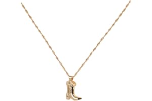 GAUEIOUR Western Cowboy Boots Necklace,Mushroom Abstract Face Cowboy Boot Necklace, Copper Plated 18K Real Gold Bone Chain, Fashionable Hip-Hop Style, Men and Women, Jewelry Gifts