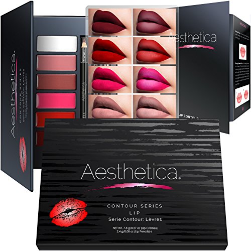 Aesthetica Matte Lip Contour Kit - Contouring and Highlighting Matte Lipstick Palette Set - Includes Six Lip Crèmes, Four Lip Liners, Lip Brush and Step-by-Step Instructions - Vegan & Cruelty Free