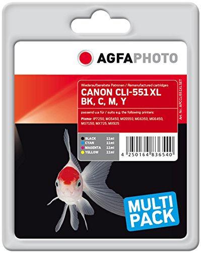 AgfaPhoto APCCLI551XLSET passend für Canon IP7250, 4 x 11 ml cyan/magenta/gelb,schwarz