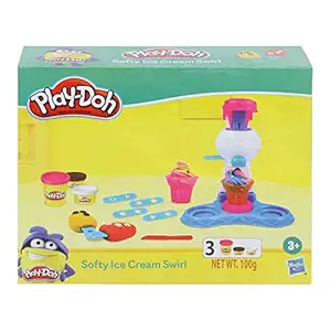 PLAY-DOH Softy Ice Cream Swirl Playset for Kids 3 Years and Up with 3 Multi Color