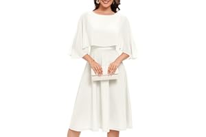 Fynadressr Women Cape Dress with Chiffon Overlay Cocktail Party Wedding Guest Formal Dresses