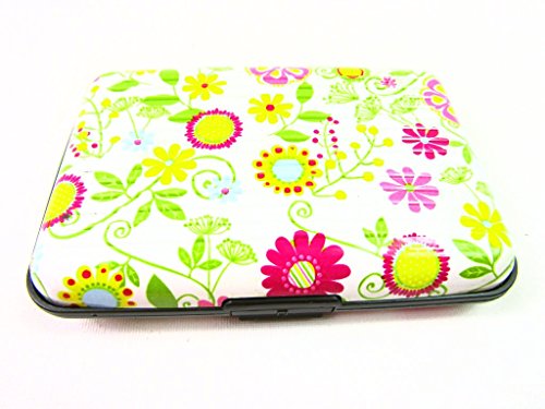 ALUMINIUM CREDIT CARD WALLET HOLDER RFID BLOCKING IN 4 PATTERNS (White with yellow pink flowers)