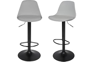 RELOVE Sgabello da Bar Moderno Sgabello Alto con Schienale in Simipelle Sedia Alta da Cucina Regolabile Girevole (2pc-B grigio chiaro)